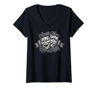 Mujer Smile Now Cry Later Chicano Art Tattoo Cholo Clown Chola Camiseta Cuello V