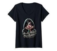 Mujer SMILE NOW CRY LATER Tatuaje de chicana Payasa Chicano Mexico Camiseta Cuello V