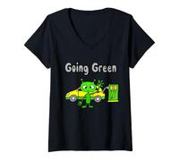 Mujer Smilealotteesa Un divertido coche eléctrico marciano que se vuelve ecológico Camiseta Cuello V