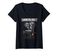 Mujer Smokeologist Funny BBQ Smoker Pitmaster Grill Master Humor Camiseta Cuello V
