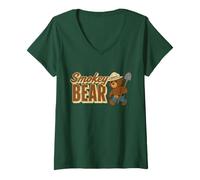 Mujer Smokey Bear Cute Retro Walking Character Camiseta Cuello V