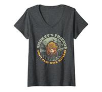 Mujer Smokey's Friends Don't Play with Matches Retro Smokey Bear Camiseta Cuello V