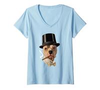 Mujer Smoking Dog in Top Hat Public Domain Art TPA Funny Camiseta Cuello V