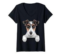 Mujer Smooth Fox Terrier Divertido Peeking Pocket SFT Foxie Dog Camiseta Cuello V