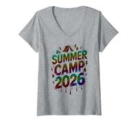 Mujer Smore Summer Camp 2026 Staff Vibes Anfitrión Mejores Amigos Camping Niños Camiseta Cuello V