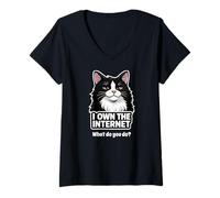 Mujer Smug Tuxedo Cat posee el felino Divertido de Internet Camiseta Cuello V
