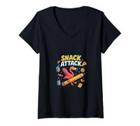Mujer Snack Attack Funny Food Flamingo Niños Niños Volver 2 Escuela Camiseta Cuello V