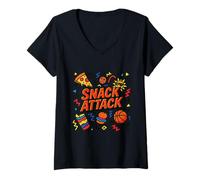 Mujer Snack Attack Funny Food Pizza Niños Niños Juice Box School Camiseta Cuello V