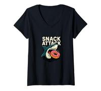 Mujer Snack Attack Shark Funny Food Humor Gráfico Camiseta Cuello V