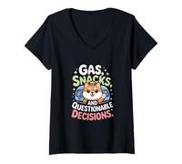 Mujer Snacks De Gas Y Decisiones Cuestionables Shiba Camper Camiseta Cuello V
