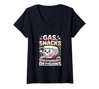 Mujer Snacks De Gas Y Decisiones Cuestionables Shiba Camper Camiseta Cuello V