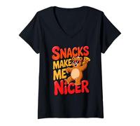 Mujer Snacks Make Me Nicer Funny Bear Pizza Meme Animal Camiseta Cuello V