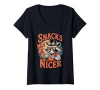 Mujer Snacks Make Me Nicer Funny Raccoon Western Meme Animal Camiseta Cuello V