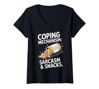 Mujer Snacks y Sarcasmo del Mecanismo de afrontamiento Camiseta Cuello V