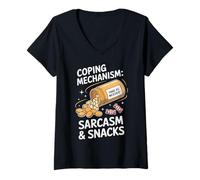 Mujer Snacks y Sarcasmo del Mecanismo de afrontamiento Camiseta Cuello V