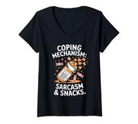 Mujer Snacks y Sarcasmo del Mecanismo de afrontamiento Camiseta Cuello V