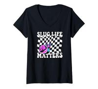 Mujer Snail Slug Retro Humorous Graphic Slug Life Matters Camiseta Cuello V