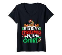 Mujer Snake Christmas Pajama Shirt Snake Lover Xmas Camiseta Cuello V