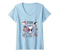 Mujer Snoopy Charlie & Lucy USA Americana Tatuajes Camiseta Cuello V
