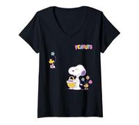 Mujer Snoopy & Woodstock - Flores y Huevos de Pascua Camiseta Cuello V