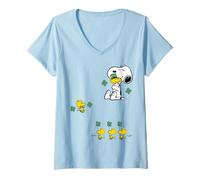 Mujer Snoopy & Woodstock - Trébol del Día de San Patricio Camiseta Cuello V