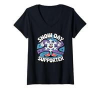 Mujer Snow Day Supporter Funny Winter Weather Humor Copo de Nieve Camiseta Cuello V