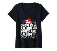 Mujer Snow is Falling Books Are Calling Camiseta Cuello V