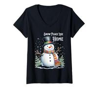 Mujer Snow Place Like Home Snowman Camiseta Cuello V