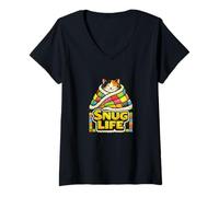 Mujer Snug Life Snuggles Kitty Cat Cute Calicó Camiseta Cuello V