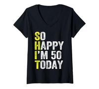 Mujer So Happy I'm 50 Today, divertido 50 cumpleaños, 50 años Camiseta Cuello V