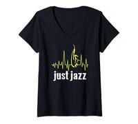 Mujer Só Jazz Batida do coração com saxofone Camiseta Cuello V