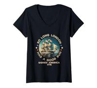 Mujer So Long London firmó América 1776 Vintage USA History Men Camiseta Cuello V