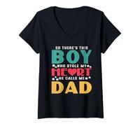 Mujer So There's This Boy Who Stole My Heart He Calls Me Dad Camiseta Cuello V