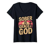 Mujer Sober By The Grace Of God Camiseta Cuello V