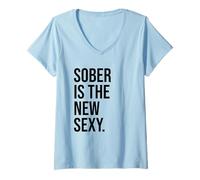 Mujer Sober is The New Sexy & Sober Anniversary Sobriety Recovery Camiseta Cuello V