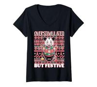 Mujer Sobreestimulada Pero Festiva Navidad FEA Camiseta Cuello V