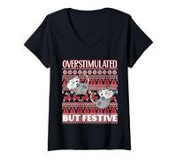 Mujer Sobreestimulada Pero Festiva Navidad FEA Camiseta Cuello V