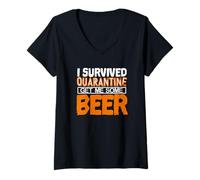 Mujer Sobreviví a la cuarentena Consígueme Algunos Fans de Beber Cerveza Diseño Camiseta Cuello V