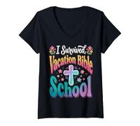 Mujer Sobreviví a la Escuela bíblica de Vacaciones Camiseta Cuello V