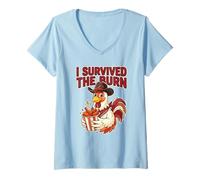 Mujer Sobreviví a la quemadura Amante de la Comida Picante Hot Wings Humor Pollo Camiseta Cuello V