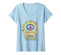Mujer Sobreviví a los años 60 Dos Veces Sesenta 70 años 70 años cumpleaños Camiseta Cuello V