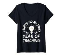 Mujer Sobreviví a mi primer año de enseñanza broma divertida de nuevo maestro Camiseta Cuello V
