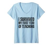 Mujer Sobreviví a mi primer año de enseñanza broma divertida de nuevo maestro Camiseta Cuello V