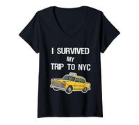 Mujer Sobreviví a mi Viaje a Nueva York - Taxi Divertido Unisex Camiseta Cuello V