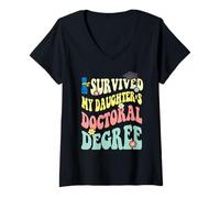 Mujer Sobreviví al doctorado de mi Hija al doctorado Groovy Camiseta Cuello V