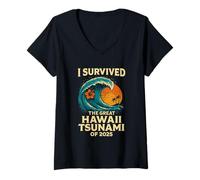 Mujer Sobreviví al Gran Tsunami de Hawái de 2025 Todos aprenden Camiseta Cuello V