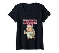 Mujer Sobreviví al Gusano Atornillador susto Armadillo Humor Divertido Animal Camiseta Cuello V