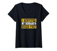 Mujer Sobreviví el humor de matrimonio divertido meñique roto de mi esposo Camiseta Cuello V