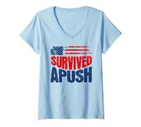 Mujer Sobrevivido Apush 2026 Divertido Ap US Historia Examen Sobreviviente Humor Camiseta Cuello V