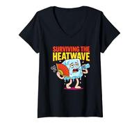 Mujer Sobreviviendo a la Ola de Calor Caliente Verano Calor Humor Divertido Camiseta Cuello V